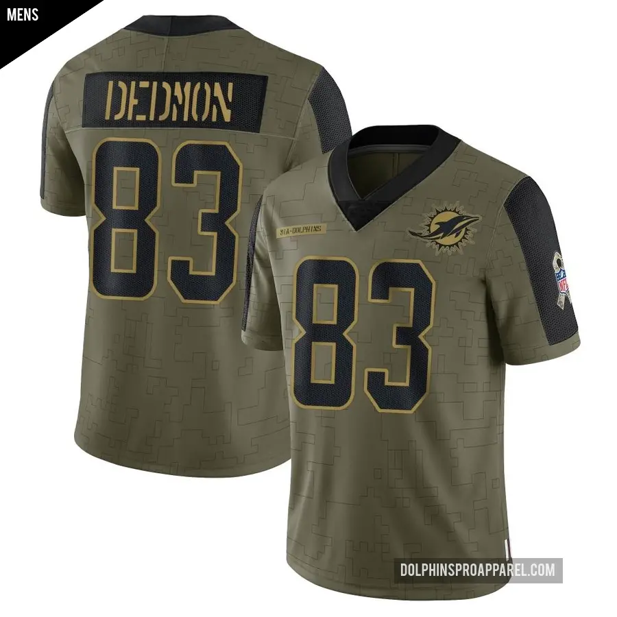 Men's Miami Dolphins ＃83 DeVonte Dedmon Olive Limited 2021 Salute To Service Jersey