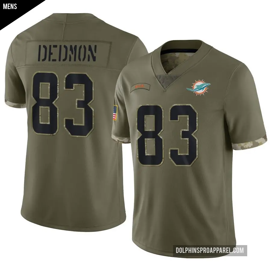 Men's Miami Dolphins ＃83 DeVonte Dedmon Olive Limited 2022 Salute To Service Jersey