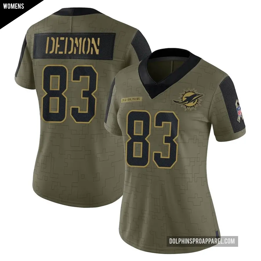 Women's Miami Dolphins ＃83 DeVonte Dedmon Olive Limited 2021 Salute To Service Jersey