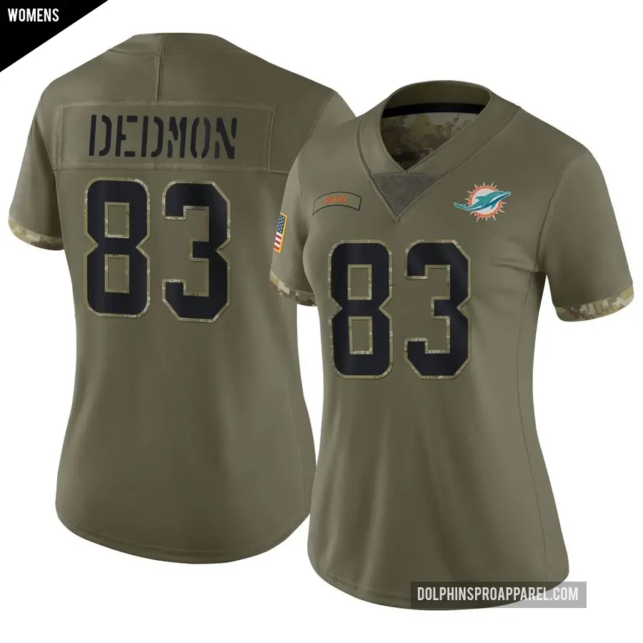 Women's Miami Dolphins ＃83 DeVonte Dedmon Olive Limited 2022 Salute To Service Jersey