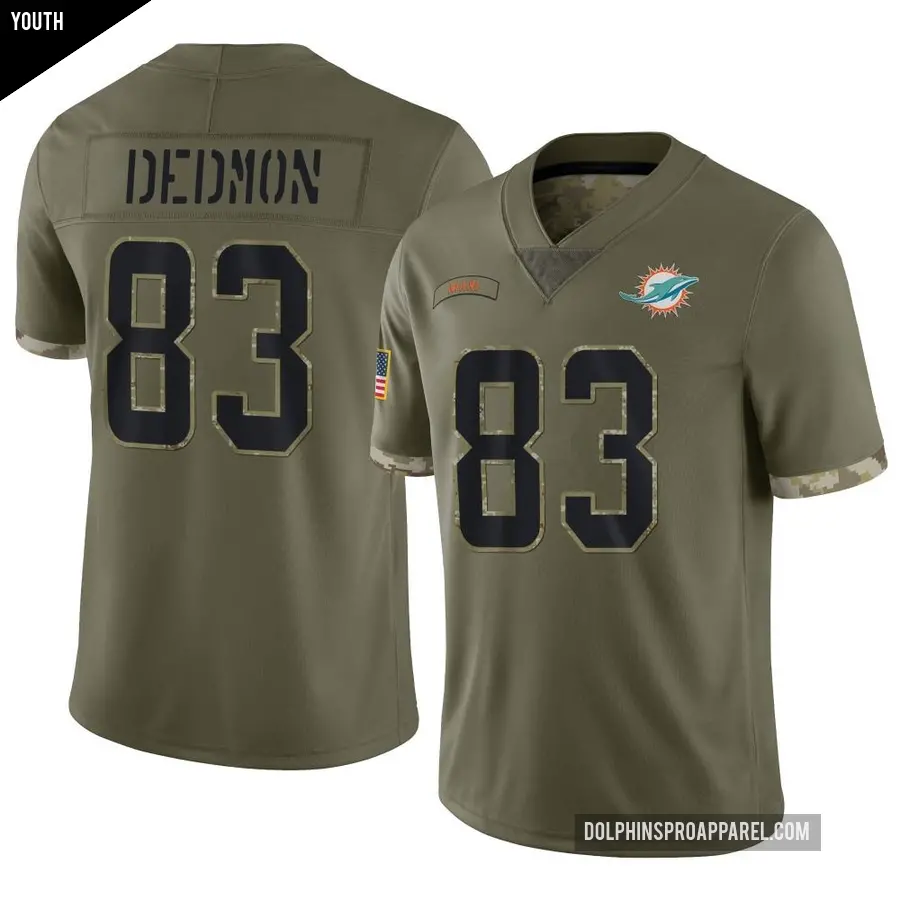 Youth Miami Dolphins ＃83 DeVonte Dedmon Olive Limited 2022 Salute To Service Jersey